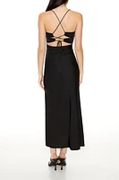 Lace-Up Ruched Maxi Dress