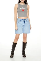 Mid-Rise Raw-Cut Denim Shorts