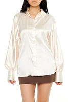 Pinstriped Dolman-Sleeve Satin Shirt