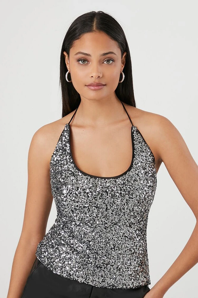 Metallic Sequin Halter Top