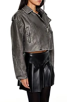 Faux Leather Cropped Moto Jacket