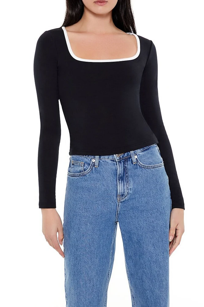 Two-Tone Square-Neck Top