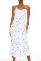 Ribbon-Trim Floral Midi Dress