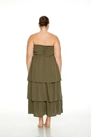 Plus Tiered Strapless Midi Dress