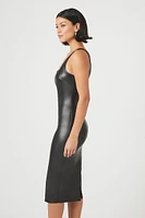 Faux Leather Slit Midi Dress