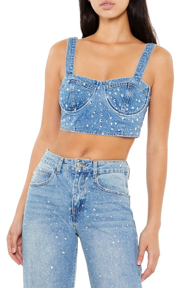 Faux Gem Denim Bustier Crop Top