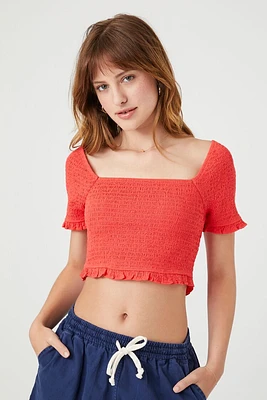 Smocked Square-Neck Crop Top