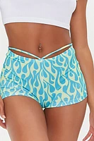 Flame Print Cutout Shorts