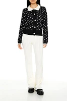 Contrast-Collar Geometric Cardigan Sweater