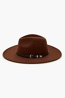 Buckled Faux Leather-Trim Fedora