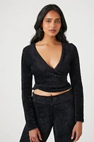 Cropped Sweater-Knit Wrap Top