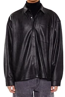 Faux Leather Button-Front Shirt