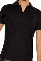 Ribbed Split-Neck Polo Shirt