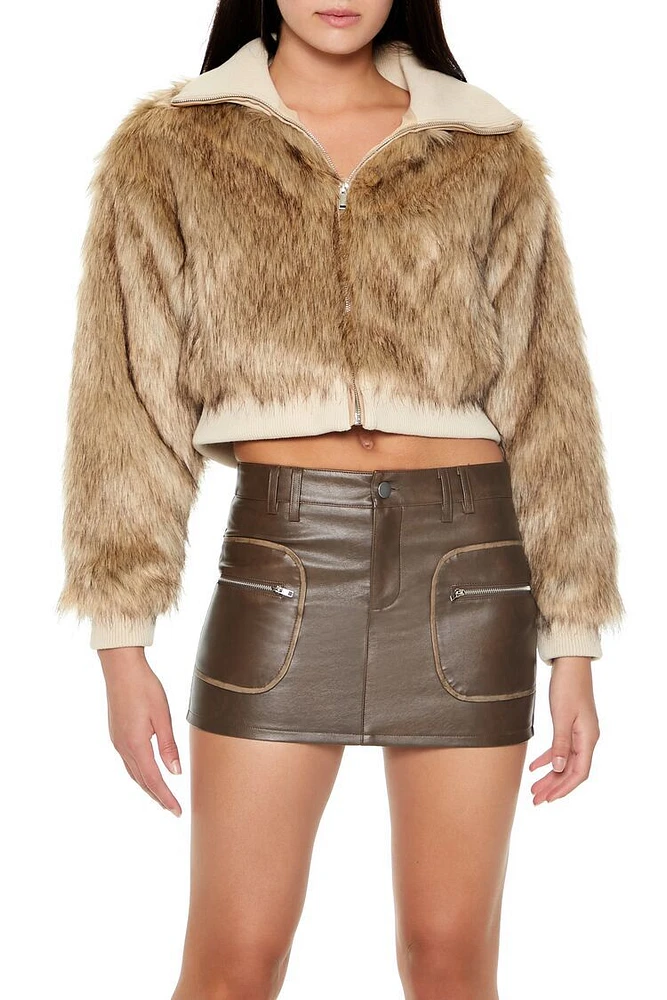 Cropped Faux Fur Bomber Jacket