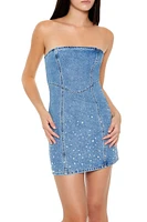 Rhinestone Denim Mini Tube Dress