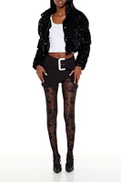 Sequin Faux Fur Puffer Jacket