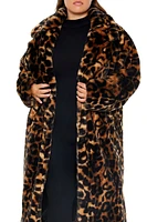 Plus Faux Fur Leopard Coat