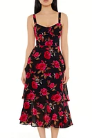 Tiered Rose Sweetheart Midi Dress