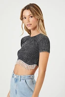 Rhinestone-Fringe Cropped Tee