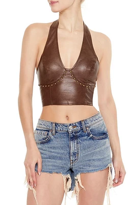 Faux Leather Halter Crop Top