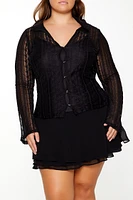 Plus Sheer Lace Button-Up Shirt