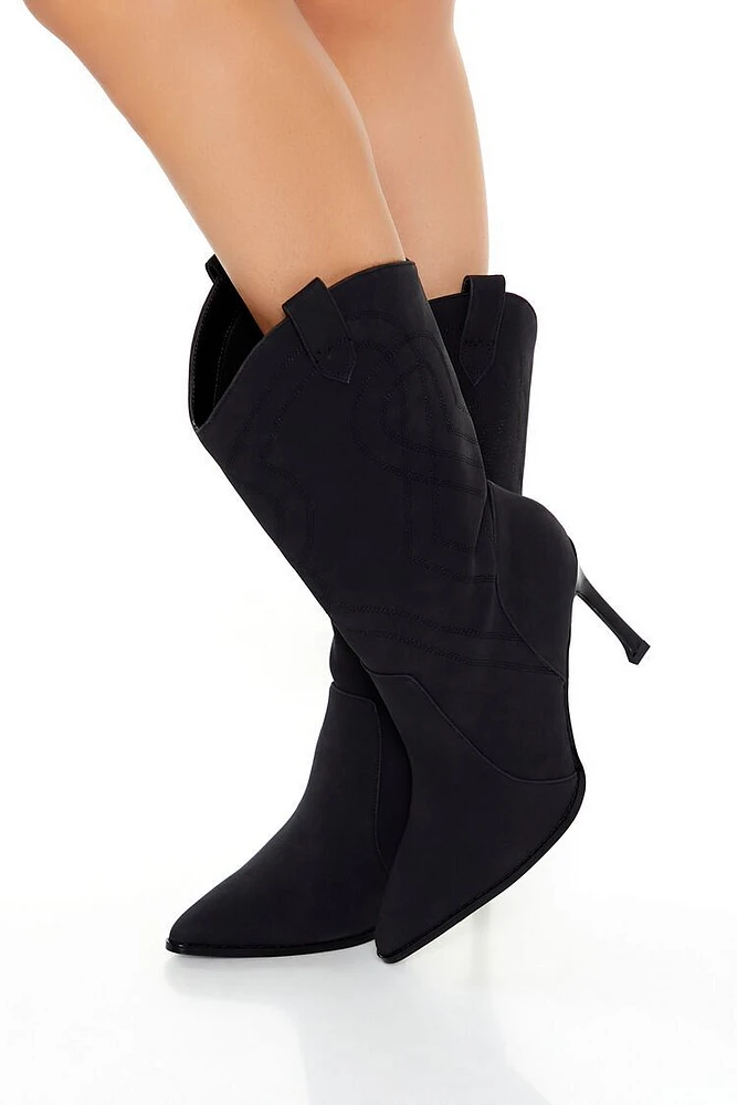 Faux Suede Stiletto Cowboy Booties