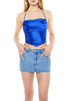 Satin V-Hem Halter Crop Top