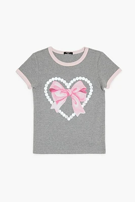 Girls Bow Heart Ringer Tee (Kids)