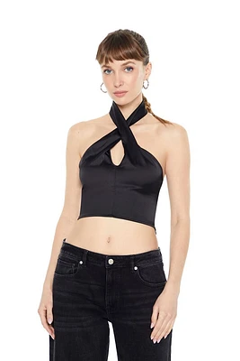 Satin Crisscross Halter Crop Top