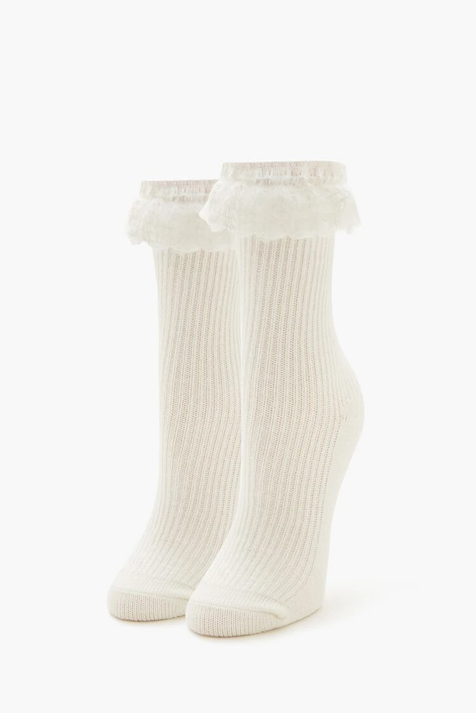 Ruffle-Trim Ribbed Crew Socks