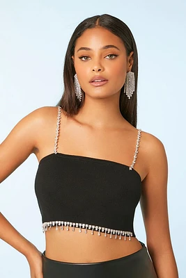 Sweater-Knit Rhinestone-Trim Crop Top