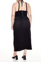 Plus Asymmetrical Denim Maxi Skirt