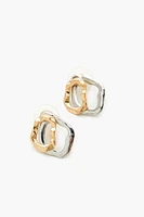 Two-Tone Hoop Stud Earrings