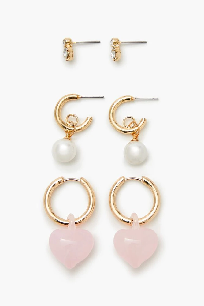 Faux Pearl Stud & Hoop Earring Set