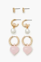 Faux Pearl Stud & Hoop Earring Set