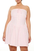 Plus Eyelet Lace-Up Mini Dress