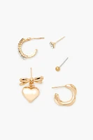 Bow Heart Stud & Drop Earring Set