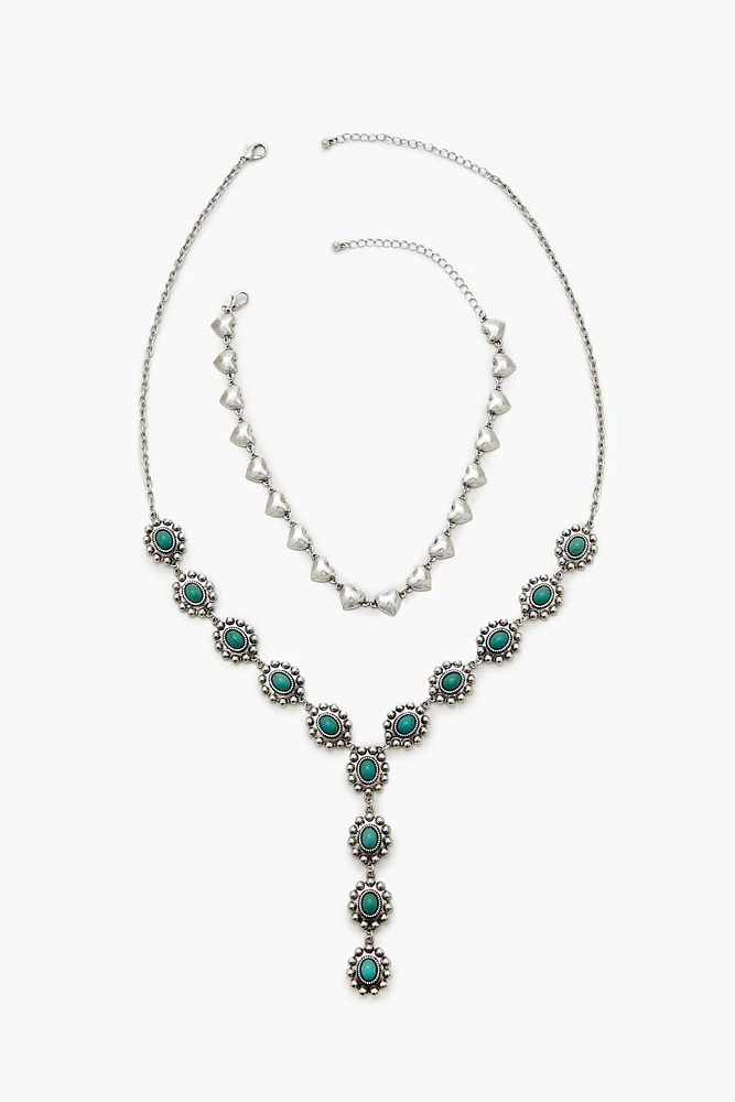 Faux Stone Y-Chain Necklace Set