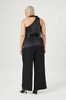 Plus Satin One-Shoulder Jumpsuit