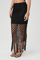 Sweater-Knit Netted Midi Skirt