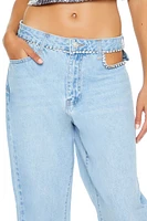 Faux Gem-Trim High-Rise Jeans