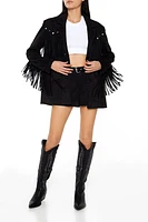 Rhinestone Fringe Faux Suede Blazer