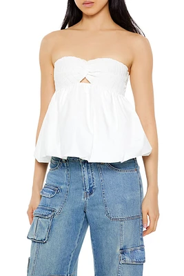 Bubble-Hem Poplin Strapless Top