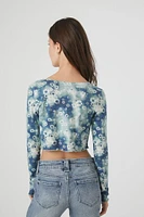 Tie-Dye Floral Print Crop Top