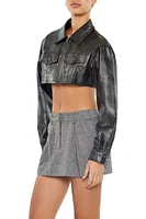 Cropped Metallic Moto Jacket