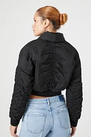 Ruched Tie-Front Puffer Jacket