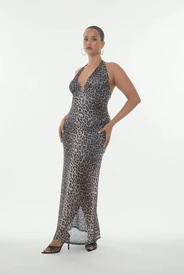 Plus Leopard Halter Maxi Dress