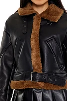 Faux Shearling-Trim Aviator Jacket