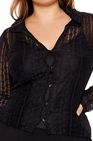 Plus Sheer Lace Button-Up Shirt