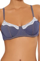 Denim Lace-Trim Underwire Bikini Top